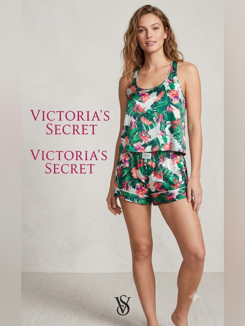 Victoria's Secret Green Floral Racerback Pajama Set